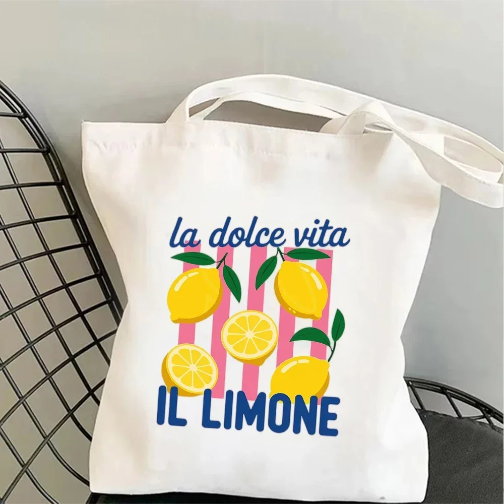 1pc Vibrant Limoncello Lemon Print Canvas Tote Bag Shoulder Bag with Watercolor Art, Ideal for Italian Summer Vibes  Beach Trips