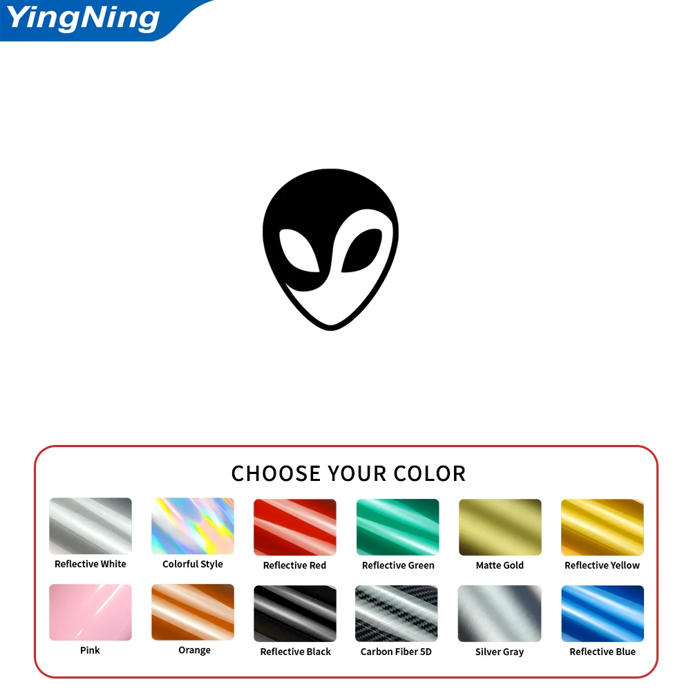 Alien Head Reflective Car Sticker UFO Sci Fi Vinyl Decal Car Window Bumper Laptop Self Adhesive Extraterrestrial Vehicle Decor