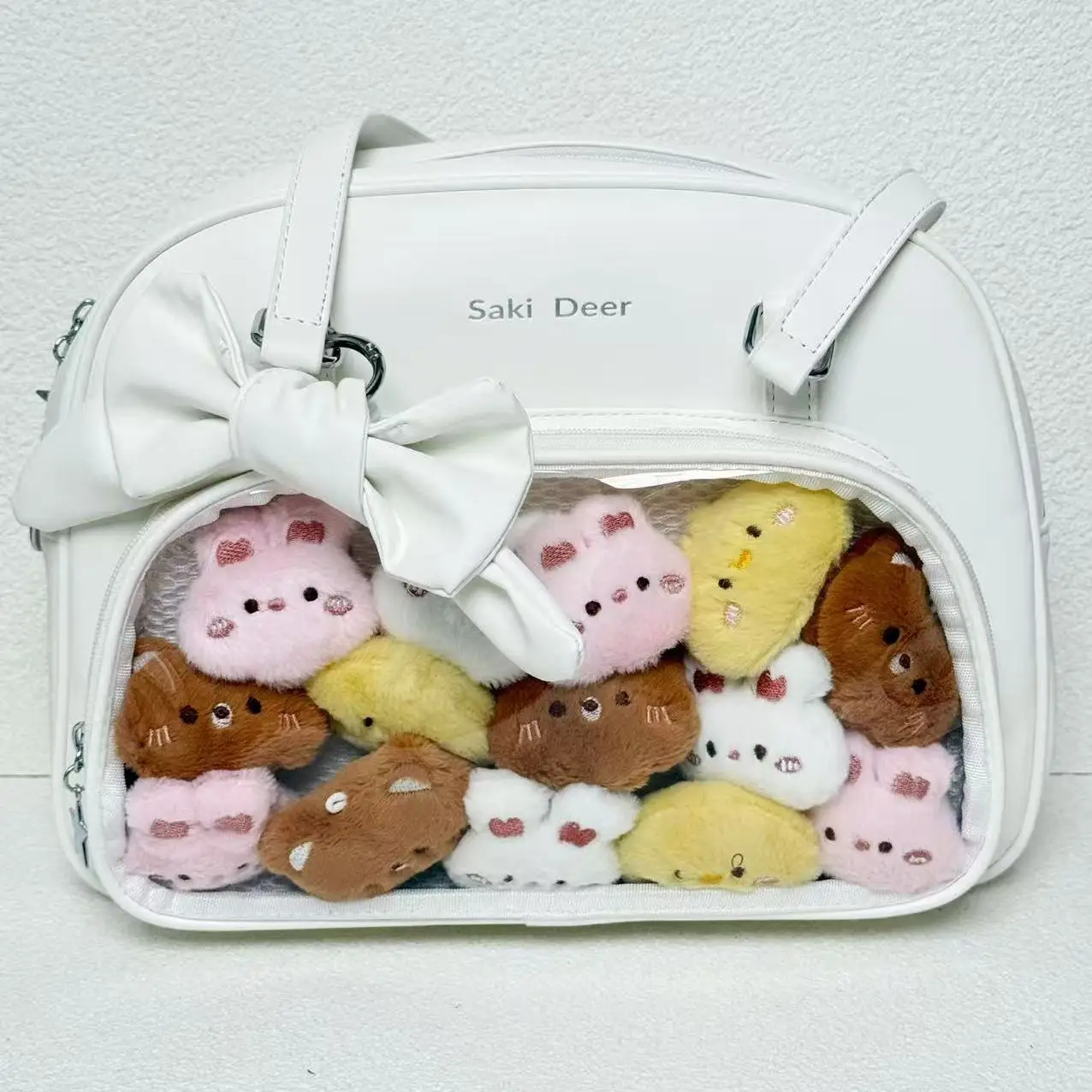 Japanese Original Two-dimensional Animation Big Food Lta Bag Lolita Bow Sweet Versatile Solid Color PU Shoulder Bag for Women