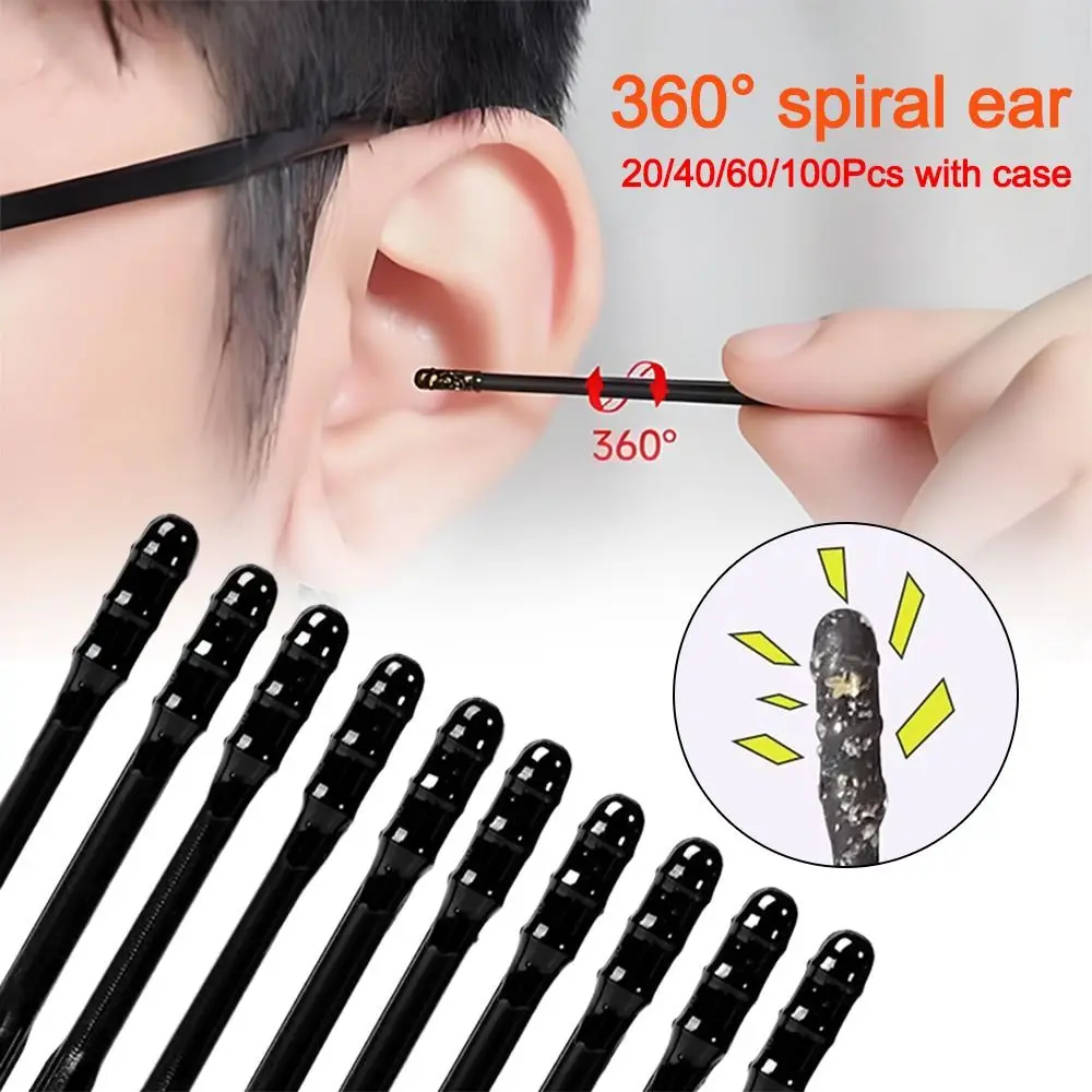 20/40/60/100Pcs Disposable Ear Cleaner Sticks 360-degree Rotation Self-adhesive Ear Picking Spoon Soft Sticky Ear Stick