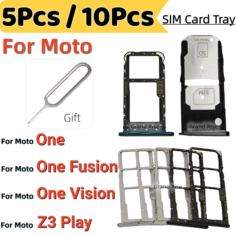 5Pcs / 10Pcs，New SIM Card Tray Slot Chip drawer Holder Adapter Accessories For Moto One Fusion Vision Moto Z3 Play Mix Color