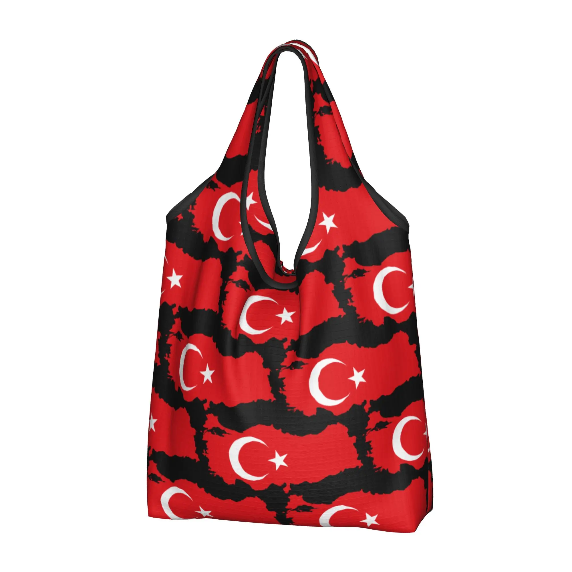 Recycling Turkey Flag Map Shopping Bag Women Tote Bag Portable Turkish Moon And Star Grocery Shopper Bags