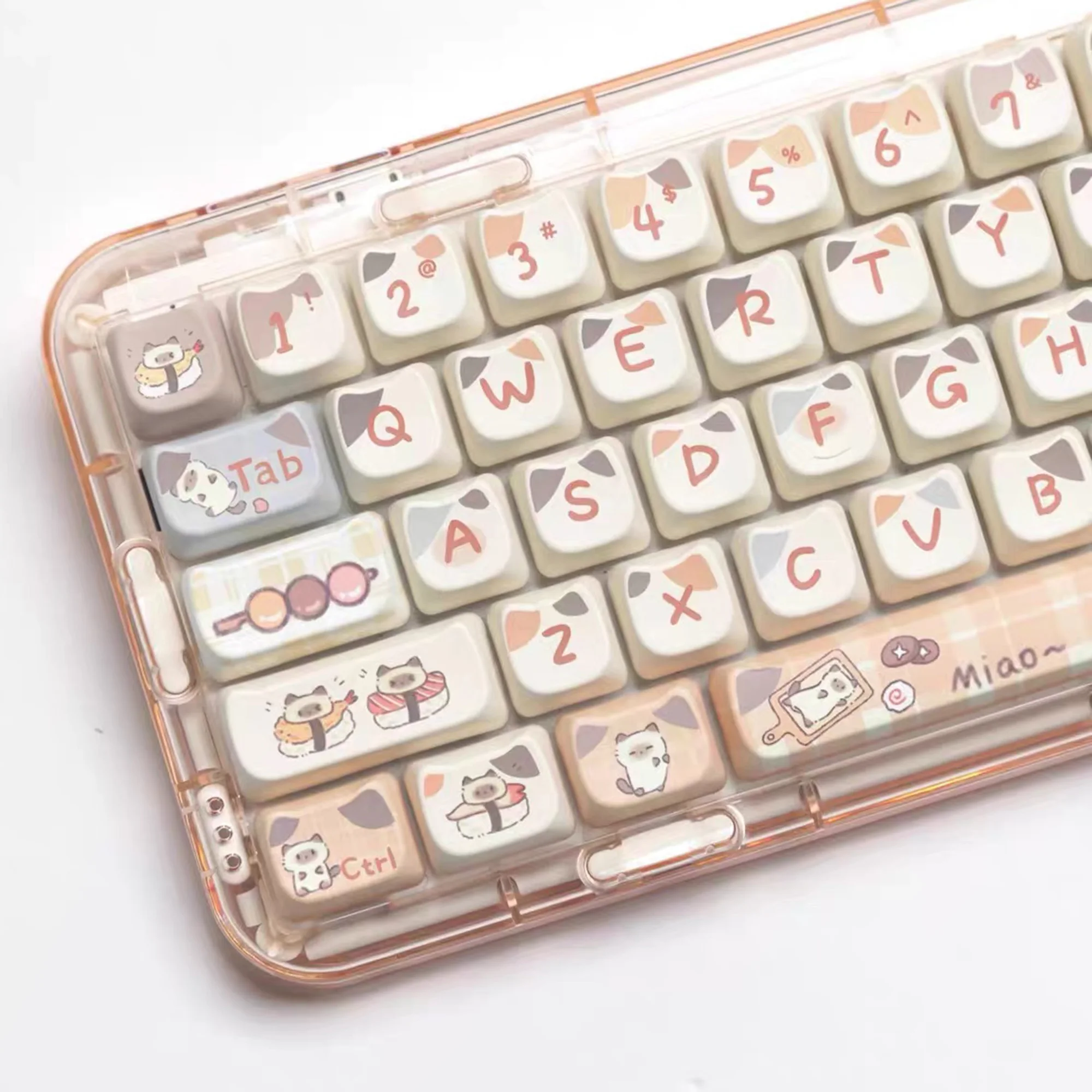144 Keys Siamese Sushi Cat PBT MAO Profile Dye Sub Top Print Keycaps for 61/68/87/98/104/108 MX Mechanical Keyboards