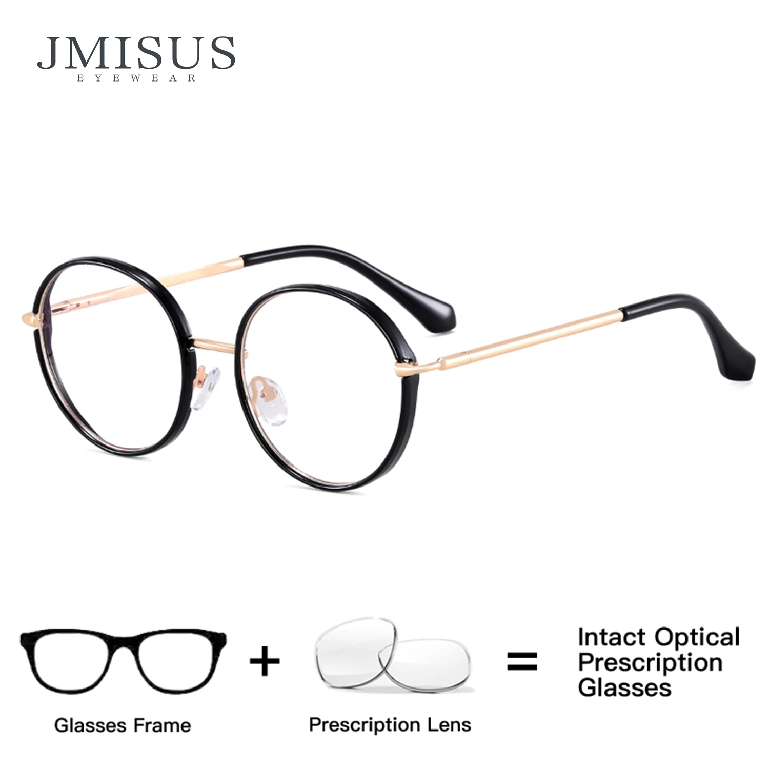 jmisus-レトロラウンド金属合金プログレッシブ女性用メガネ抗青色光フォトクロミックブラウン処方光学眼鏡