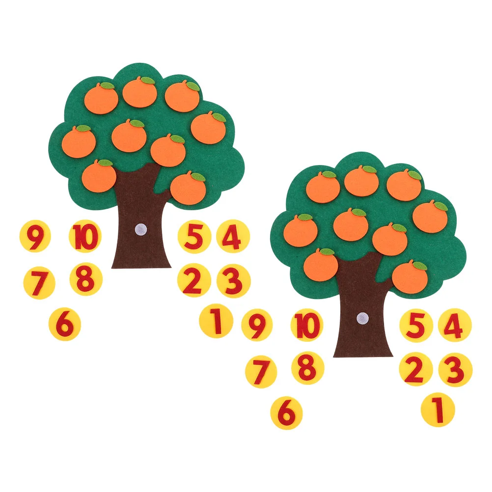 2 Sets Digital Cognitive Toys Kids Counting Oranges Felt Tree for Preschool Kindergarten Learning Manipulatives Puzzle