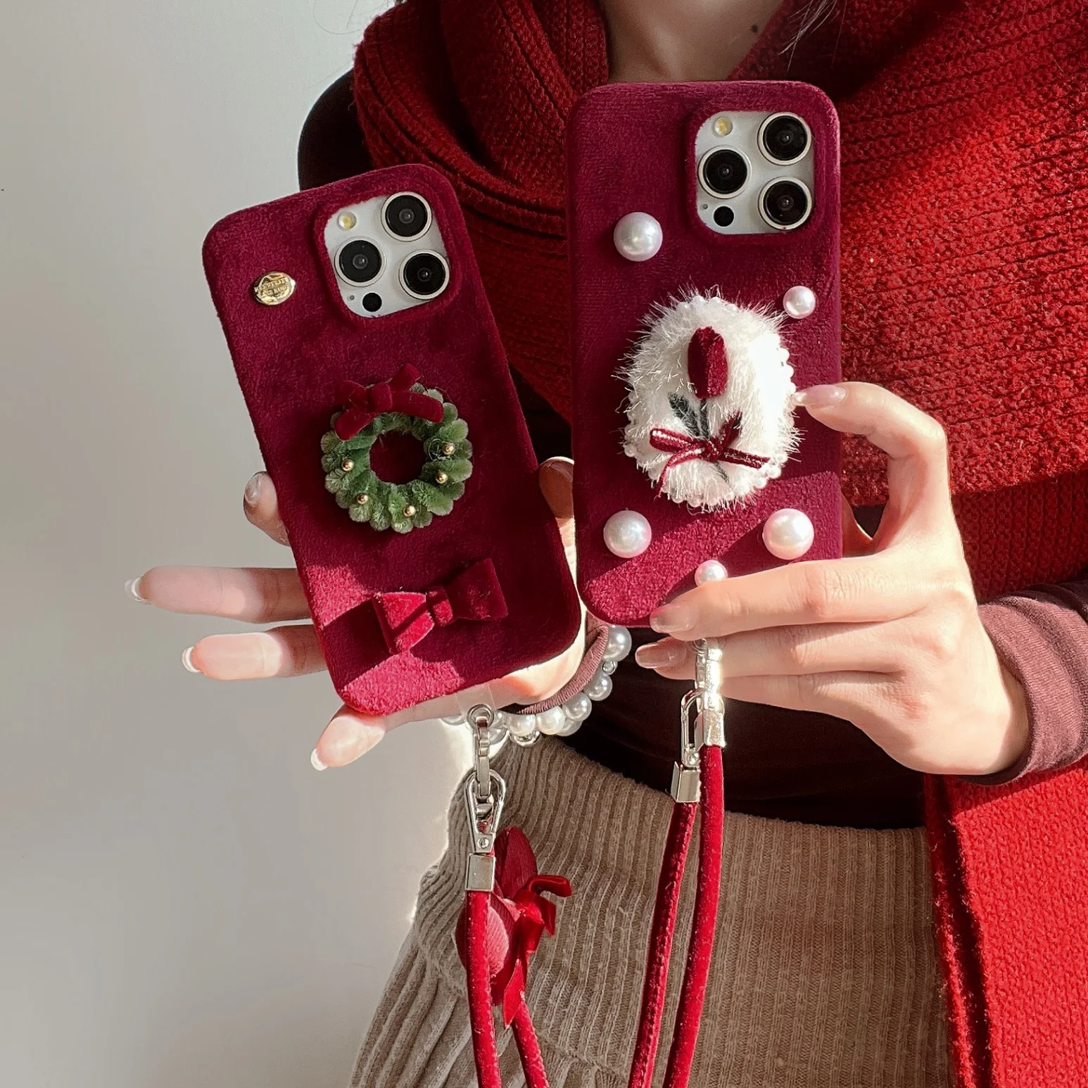 آيفون 17 16 15 14 13 برو ماكس ريترو النبيذ الأحمر المخملية روز حالة الهاتف | جميلة ورومانسية 2026 قم بتغيير ملابس هاتفك #2