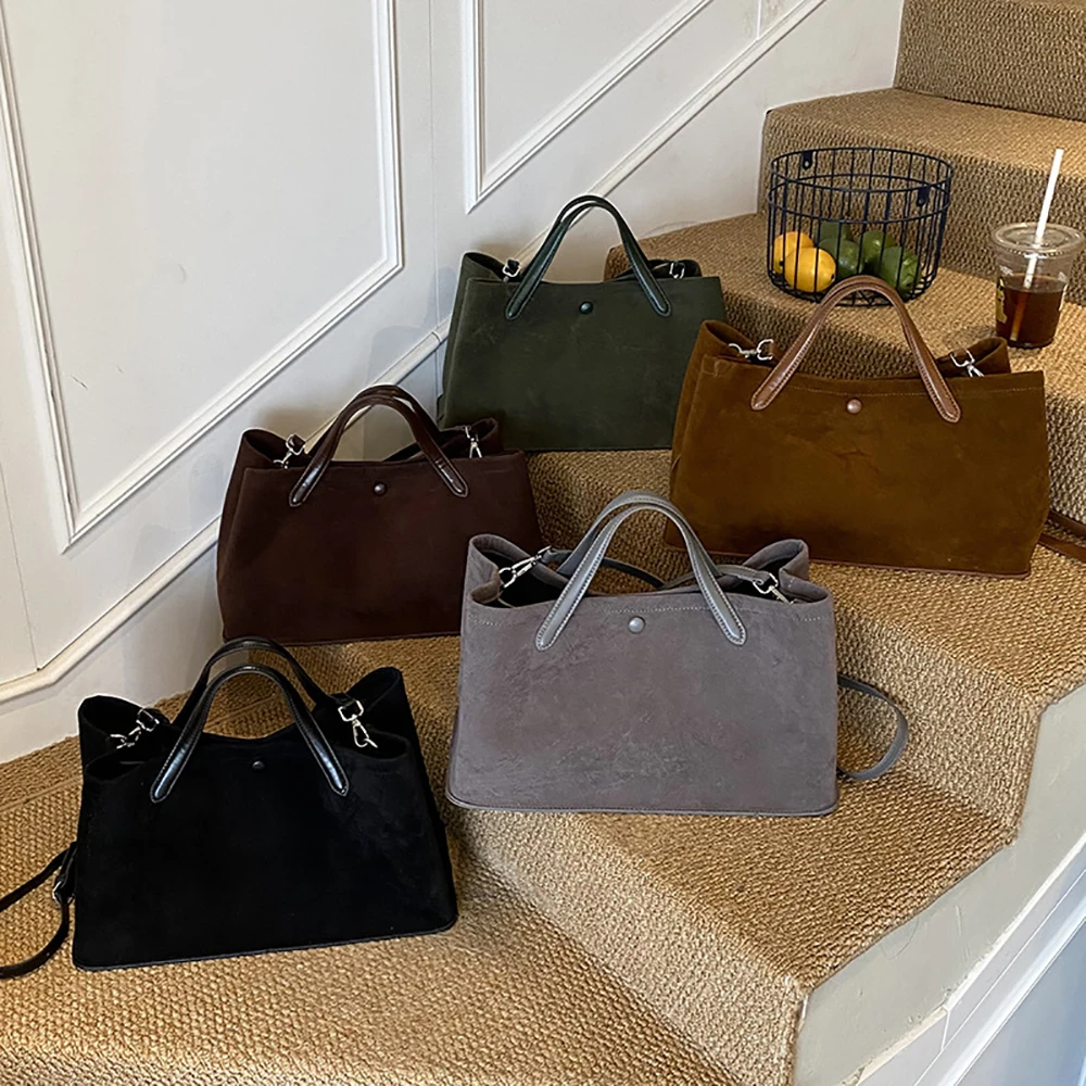 حقائب يد نسائية غير رسمية ذات سعة كبيرة لخريف وشتاء جديد من جلد الغزال البلوري بإبزيم حمل حقيبة يومية تناسب الجميع حقائب كتف واحدة #4