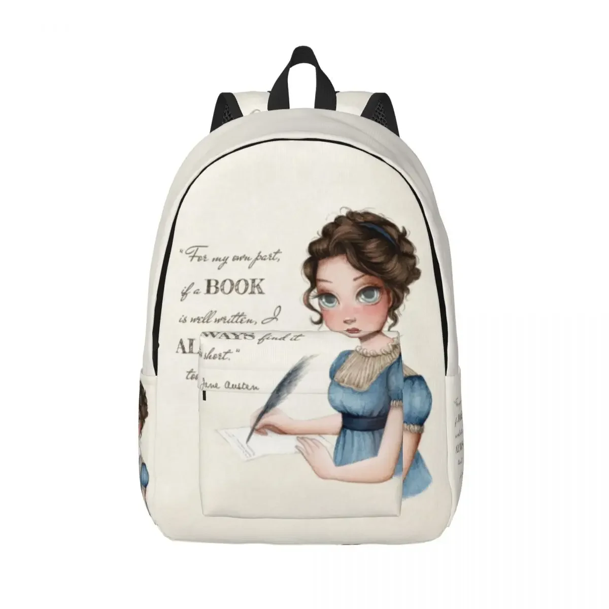 Jane Austen Writing Book Canvas Backpacks for Women Men College School Students Bookbag Fits 15 Inch Laptop Writer Novel Bags