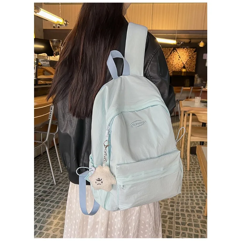 1PCS  Nylon Solid Color Simple Outdoor Backpack Large Student School Bag Casual Commute Rucksack Short Travel Storage Backpack