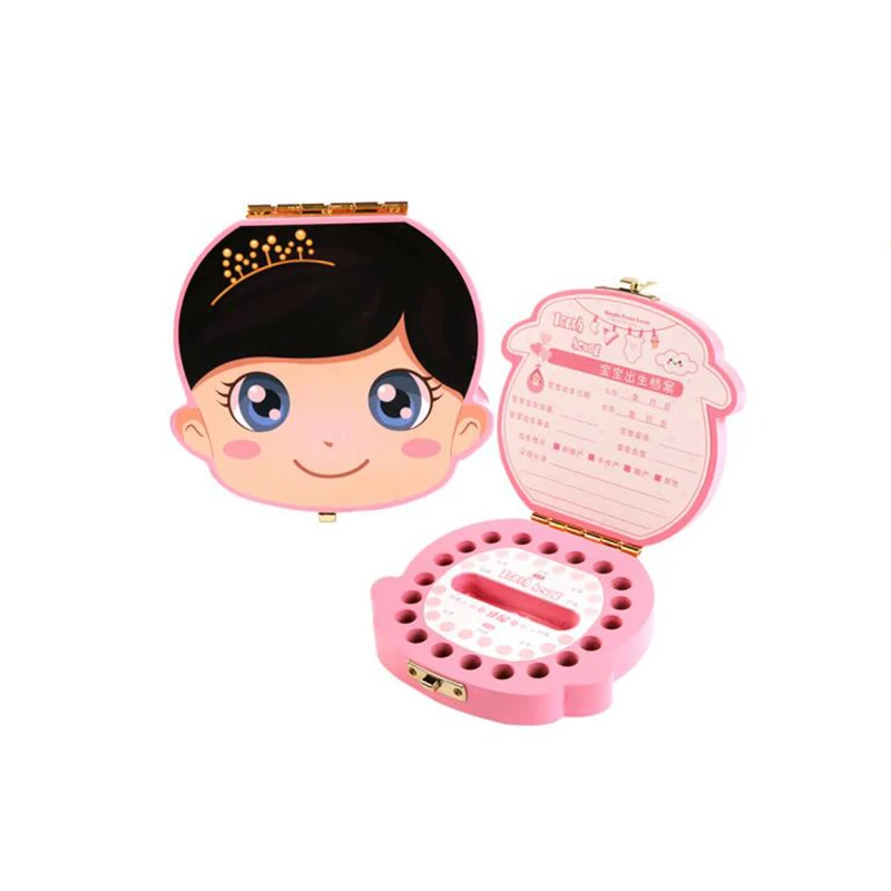 Wooden Color Baby Tooth Boxes Kids Milk Tooth Storage Box English/Spanish/French/Russian/Italian/German/Portuguese Keepsake Boxe