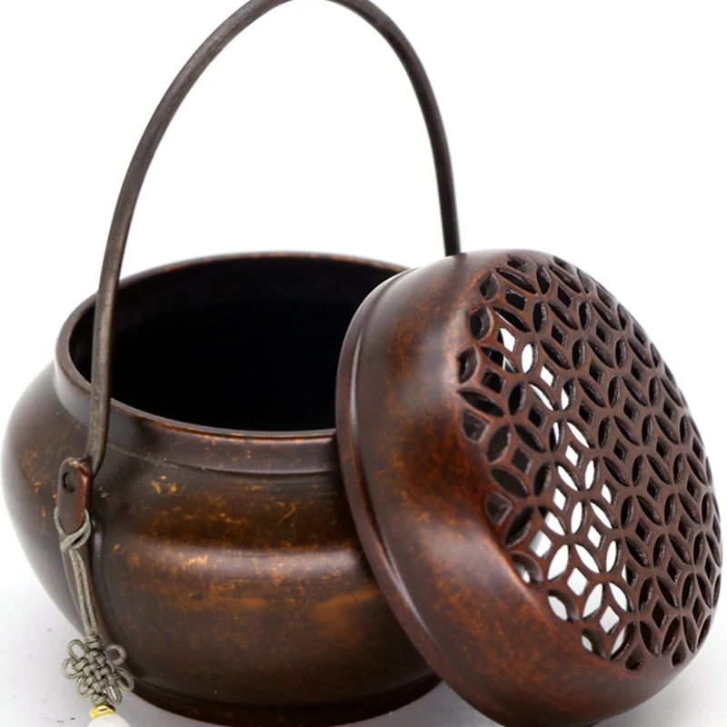 Vintage Round Heating Small Hand Stove Ancient Charcoal Burning Portable Stove Hanfu Palace Pure Copper Sandalwood Incense Stove