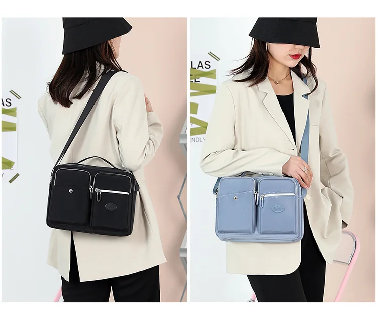 

Женская водонепроницаемая нейлоновая сумка на одно плечо большой вместимости, горизонтальная квадратная сумка с несколькими карманами, дорожная сумка