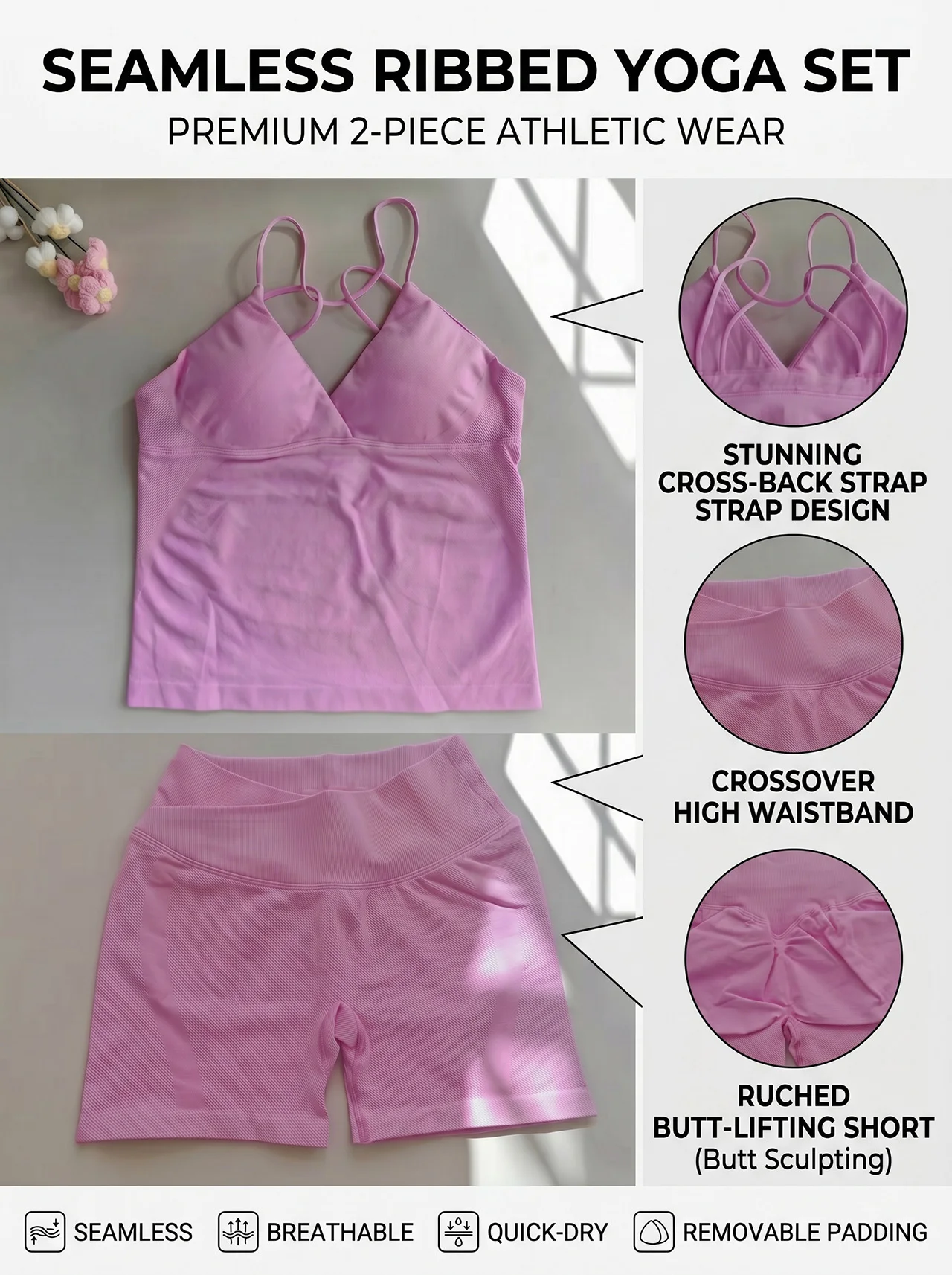

No Logo 2 Piece Vision Twist Front Longline Top And Vision Flares Fitness Set Women Sportwear Gym Clothes Workout Running Suit