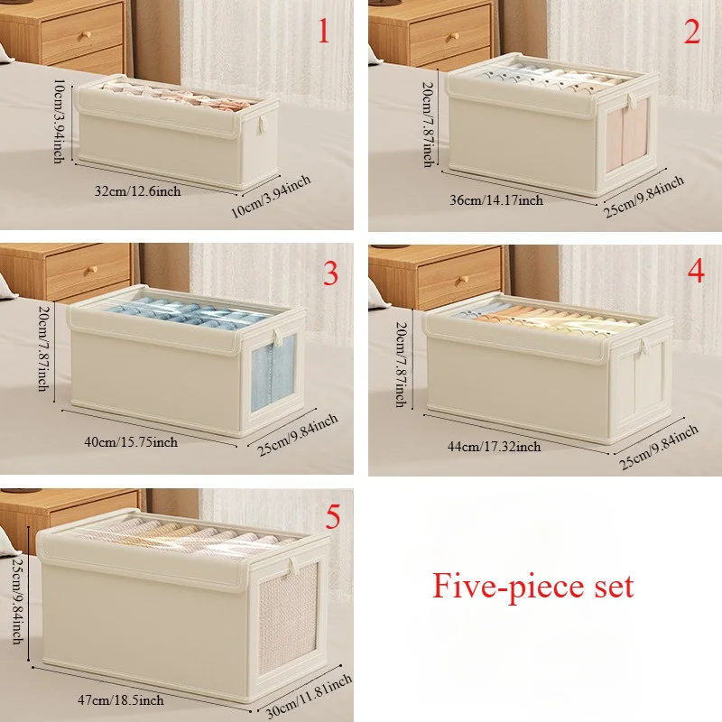 Set of 5 Foldable transparent lid storage box Dustproof storage box for clothes in the home bedroom balcony organizers