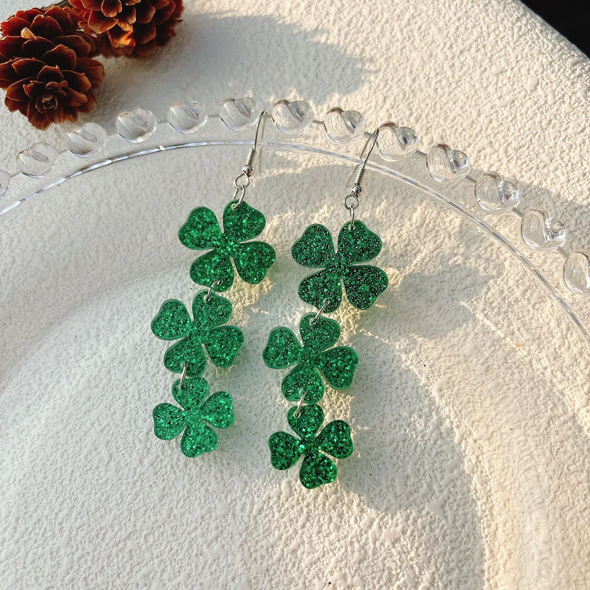 New Saint Patrick's Day Acrylic Earrings Green Lucky Flower Jewelry For Woman