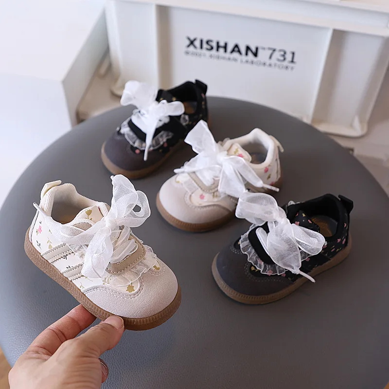 

Toddlers Casual Shoes 2025 New Sweet Girls Princess Tennis Shoes Toddlers Lace Ruffled Edge Non-slip Children Fashion Sneakers