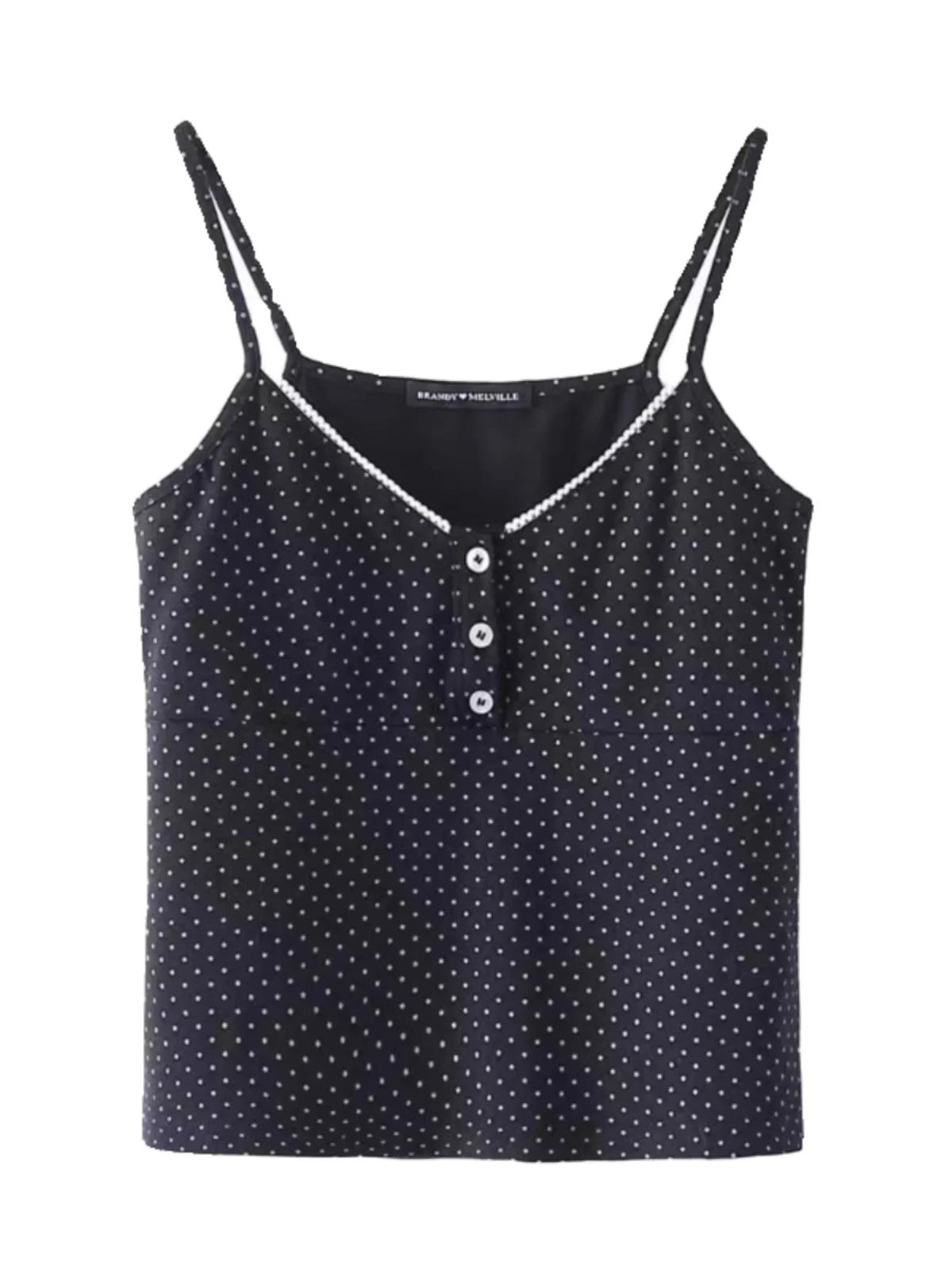 توب قصير بدون أكمام بياقة دانتيل كلاسيكية ونقشة البولكا دوت، ملابس داخلية بخصر مرتفع، توب صيفي بنمط براندي بي إم من مزيج القطن