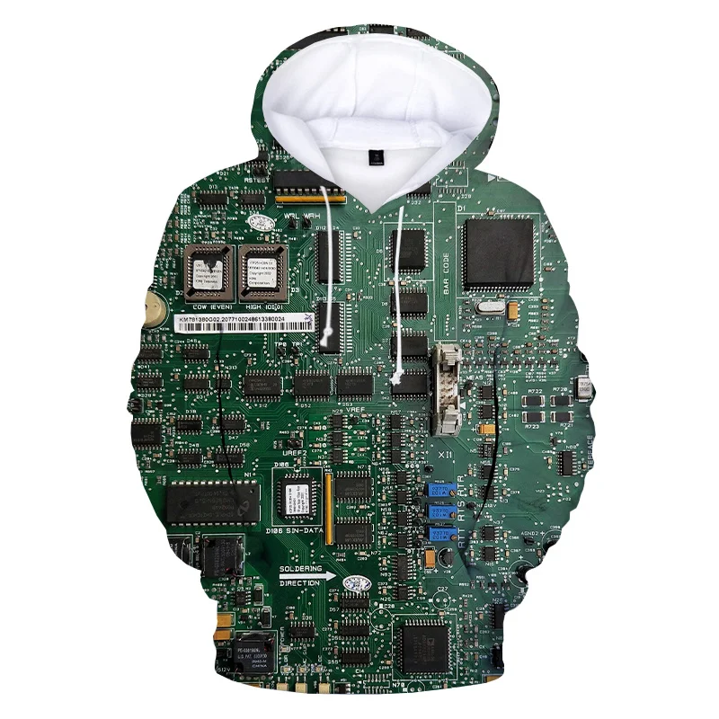 Electronic Chip Grpahic Hoodies for Men Clothing 3D Circuit Board CPU Printed Hooded Pullovers Funny Kids Hoodie Swaetshirt Tops