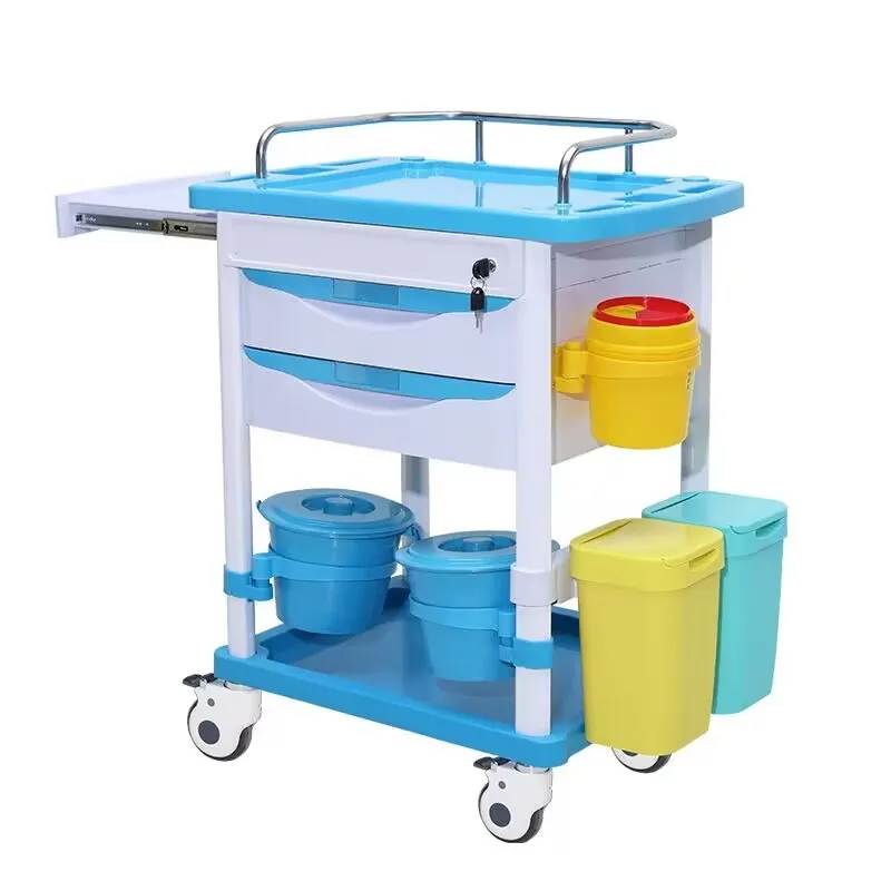 

ABS Medical Treatment Trolley Hospital Clinic Use Emergency Instrument Cart with 2 Layers Drawer