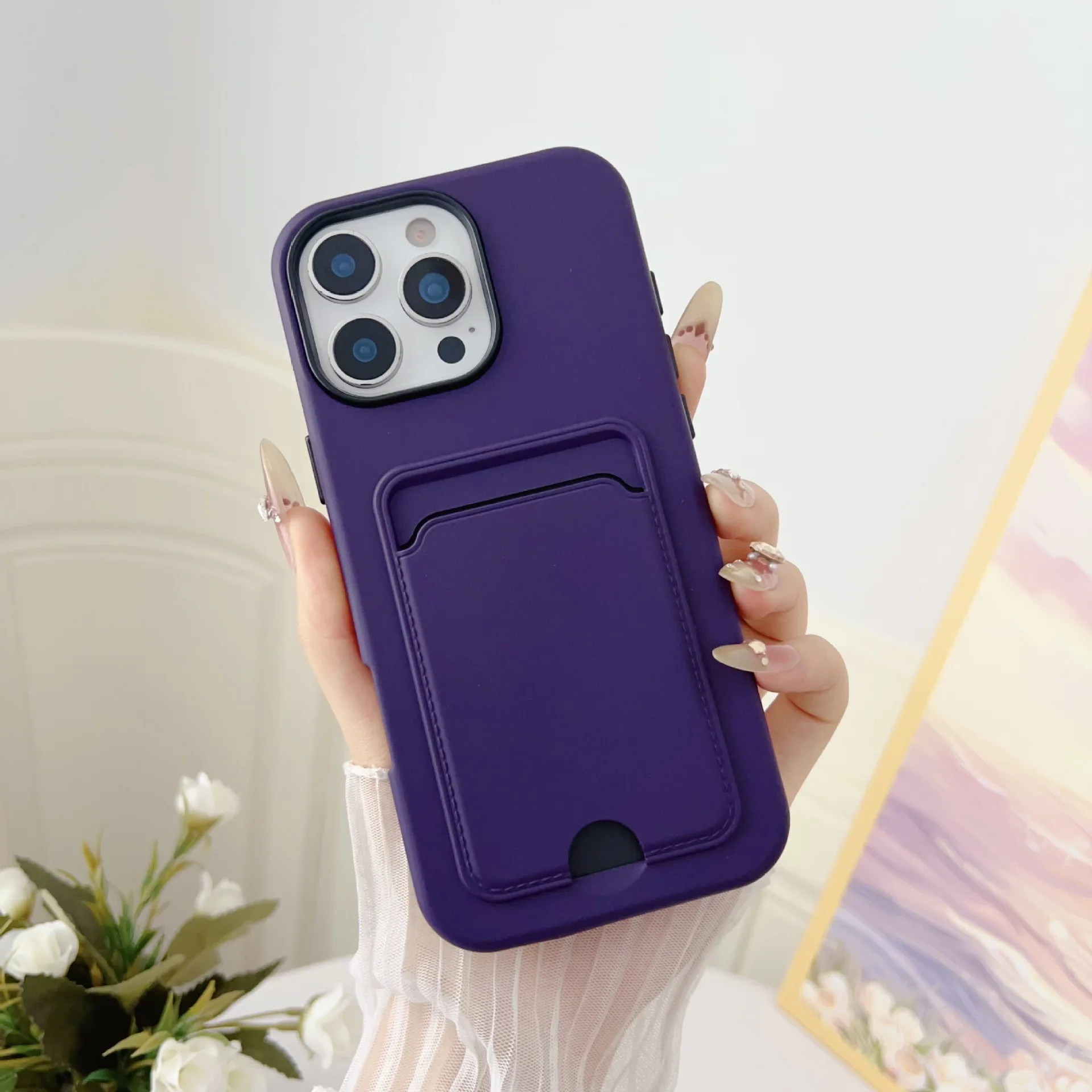 Bonbonfarbene Brieftasche mit Kartensteckplatz-Halterung, Schutzhülle für iPhone 17 Air 16e 16 Pro Max 15 14 Plus 13 12 11, stoßfeste Abdeckung – Detail 4