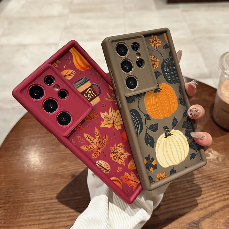 Herbst Kürbis Ahornblatt Pilz Handyhülle für Samsung Galaxy S25 Ultra S24+ S24 FE S23 S22 S21 Plus Anti Fall Soft Cover Art
