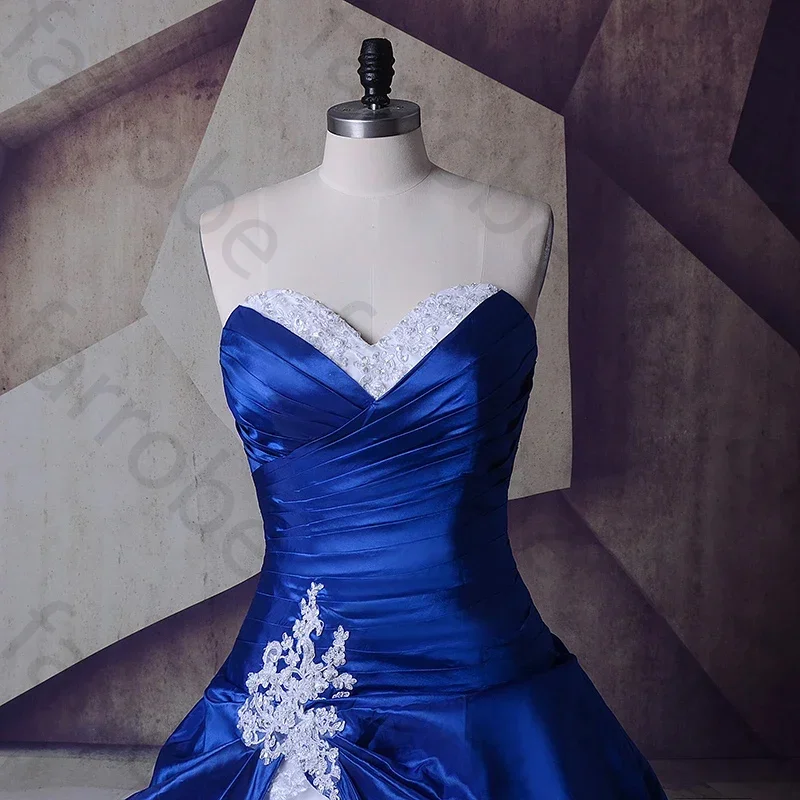 Customized Royal Blue And White Wedding Gowns Dresses Sweetheart Lace Up Vestidos De Noiva Plus Size Sexy Long Bridal Dresses