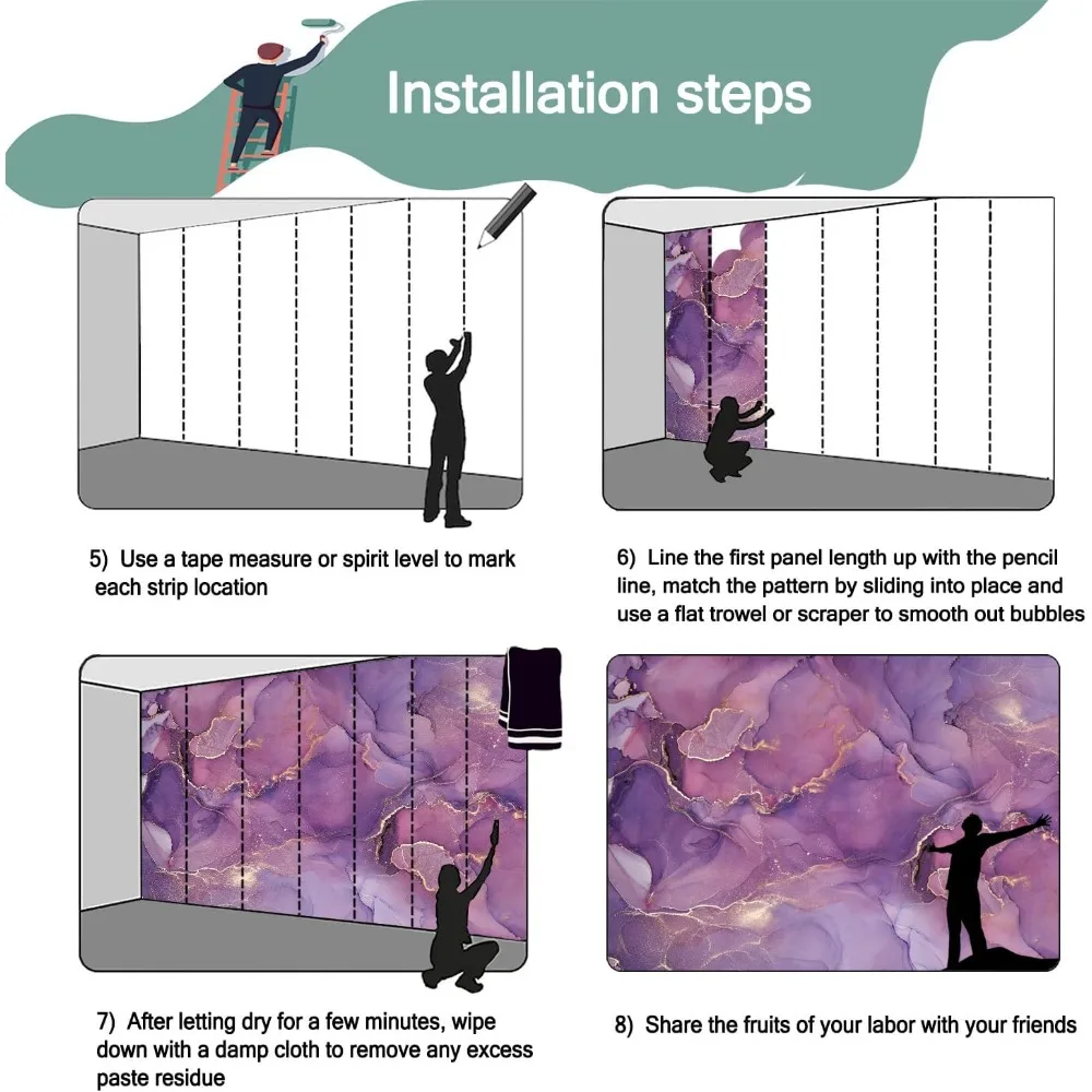 ورق حائط تجريدي من الرخام الأرجواني لغرفة النوم، مقاس 140 × 91، غير قابل للتقشير واللصق، تصميم جداري فريد من نوعه