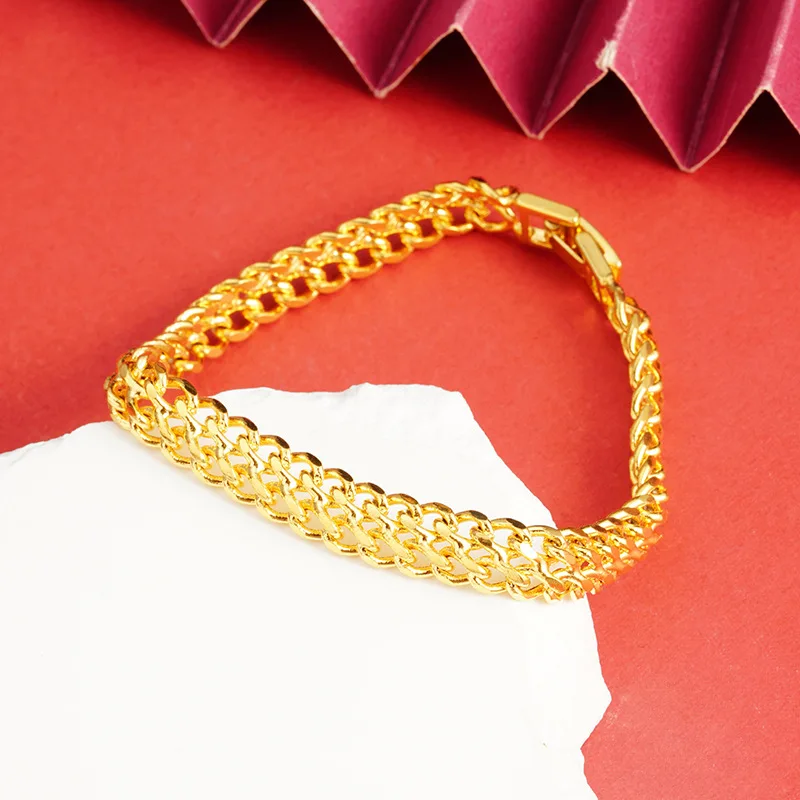 

Luxury 24K 9999 Pure Gold real gold Women's Keel Bracelet Buckle Chain