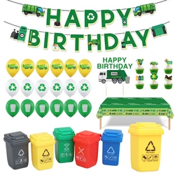 Green Environmental Garbage Truck Theme Party Decoration Supplies Banner Trash Can Balloon Cake Topper Tablecloth