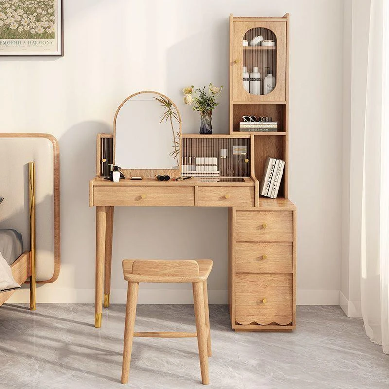 

# High-Quality Solid Wood Designer Bedroom Vanity with Shelves, Storage, and Makeup Table Standing Vanity for the Bedroom