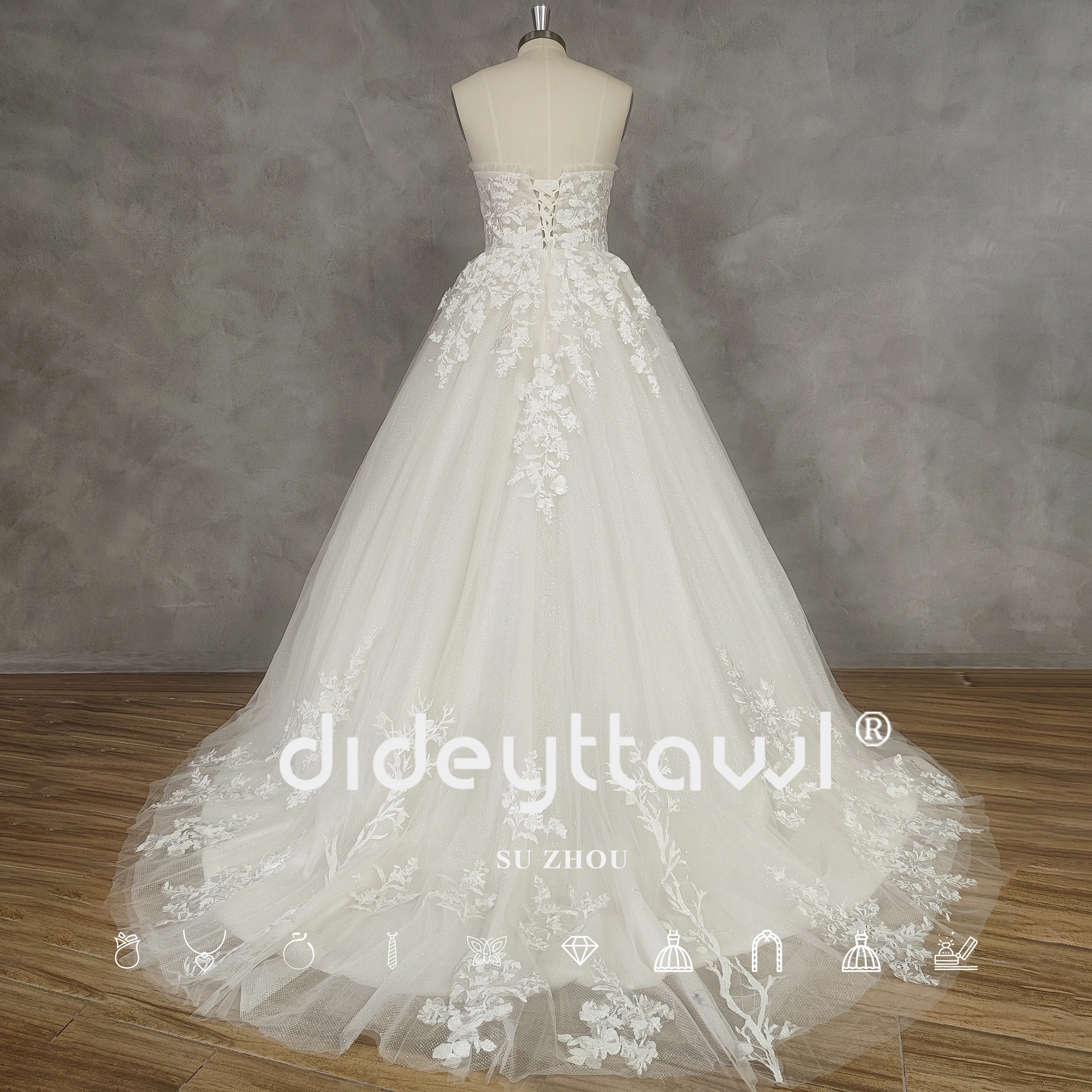 DIDEYTTAWL Real Photos Ball Gown Sweetheart Sparkly Tulle Princess Wedding Dress Sleeveless Strapless Lace Up Back Bridal Gown