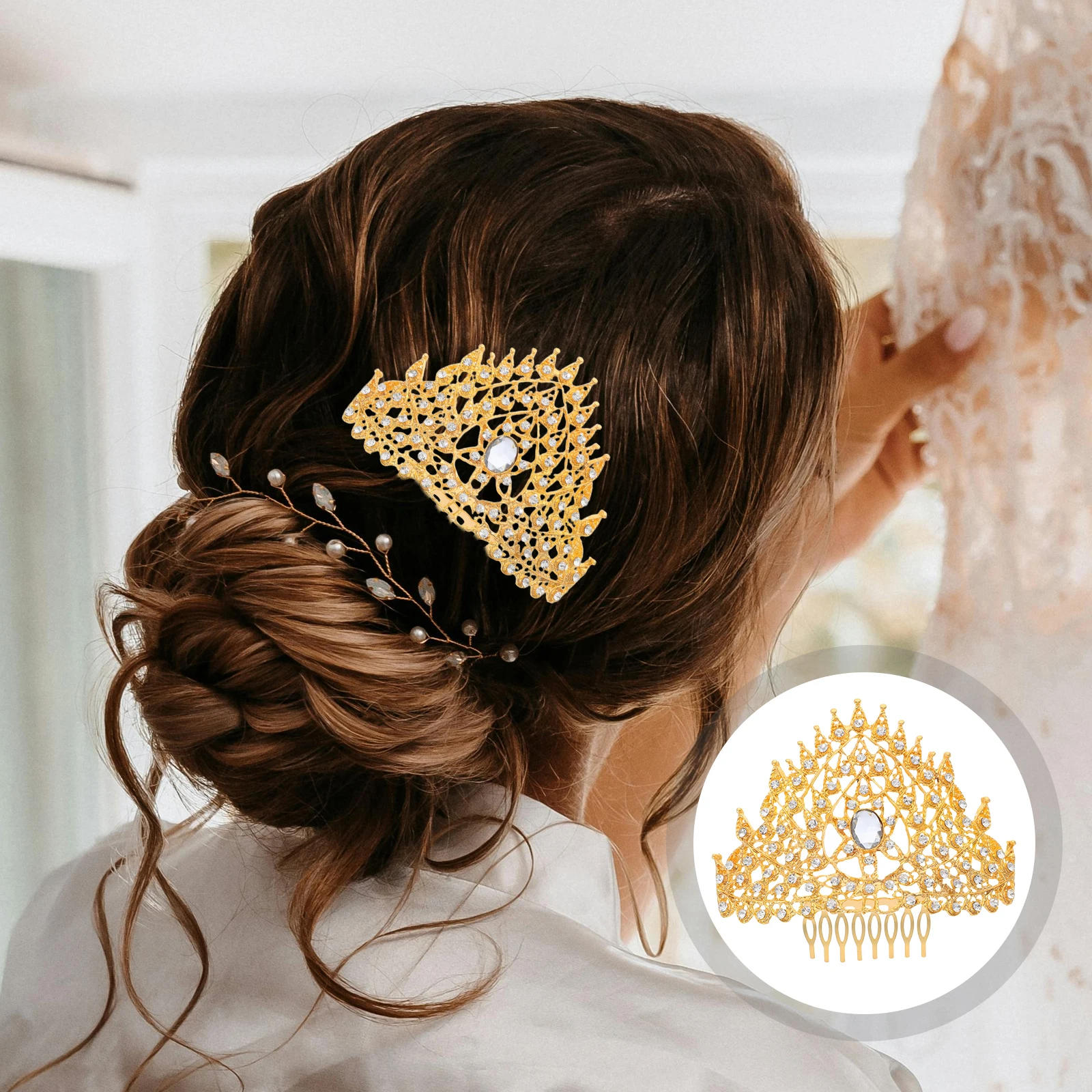 

Golden Crown Hair Accessory Comb Girls Asian Style Wedding Tiaras Kids Birthday Headpieces Thai Accessories Lightweight