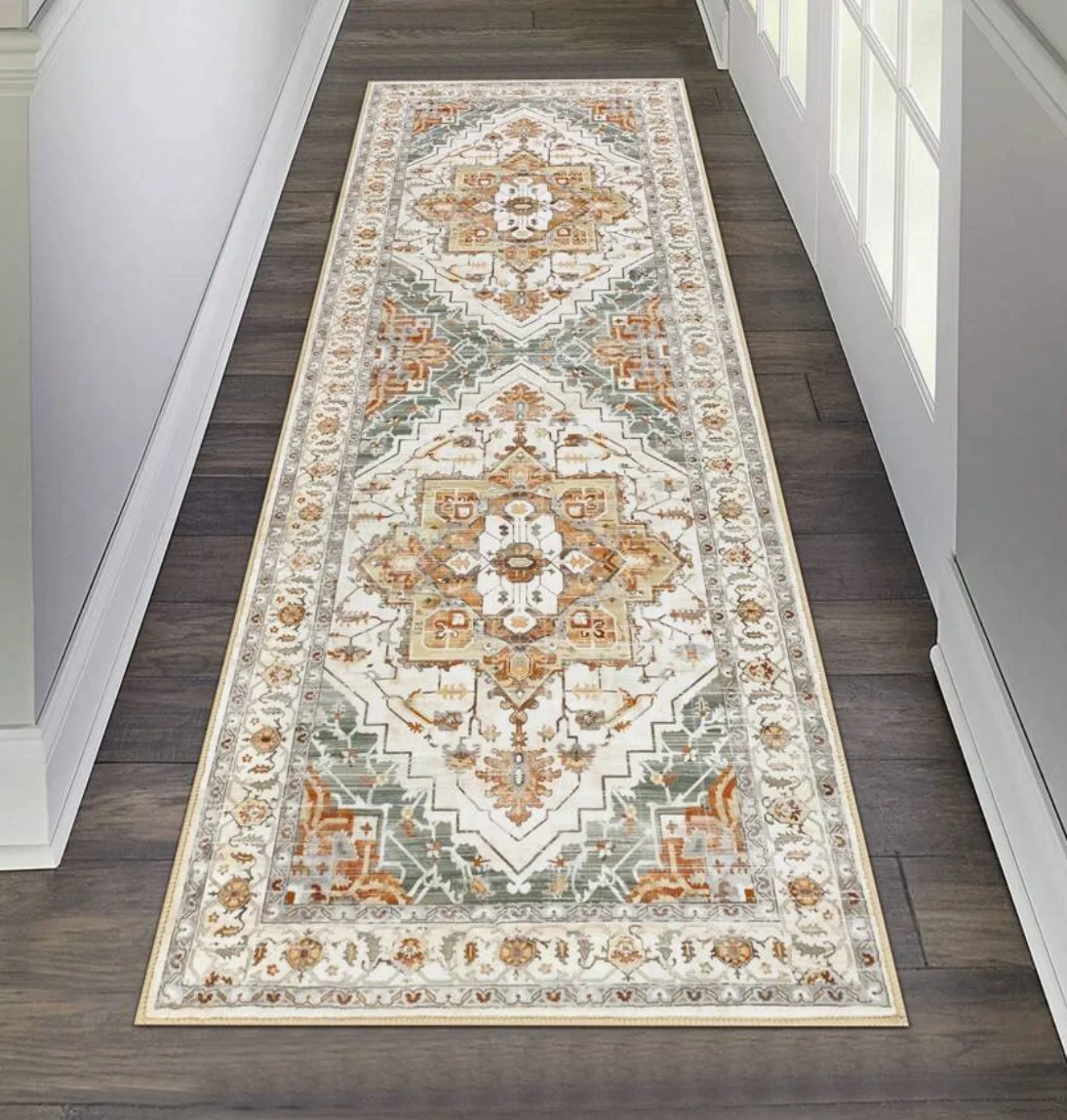 Vintage Pattern Long Runner Rug Retro Style Mat Non Slip Durable Wear Resistant for Hallway Living Room Entryway Home Decor