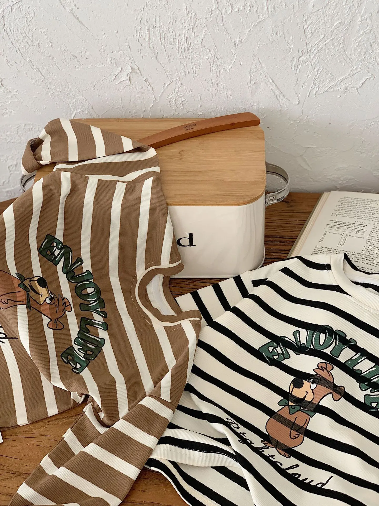 2026 Autumn Girls Boys Cute Cartoon Stripe Long Sleeve Cotton T-shirts Kids Casual Tee 2-8 Years