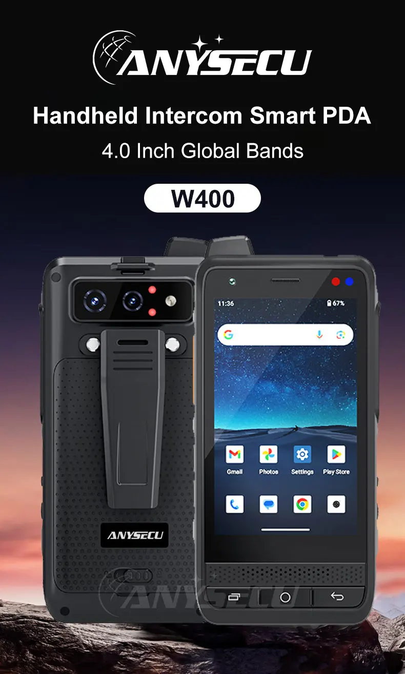 ANYSECU W400 PDA Resistente Con Walkie Talkie PoC Zello IP65 Smartphone Android 15 4350mAh 4G Rango Global Walkie Talkie NFC