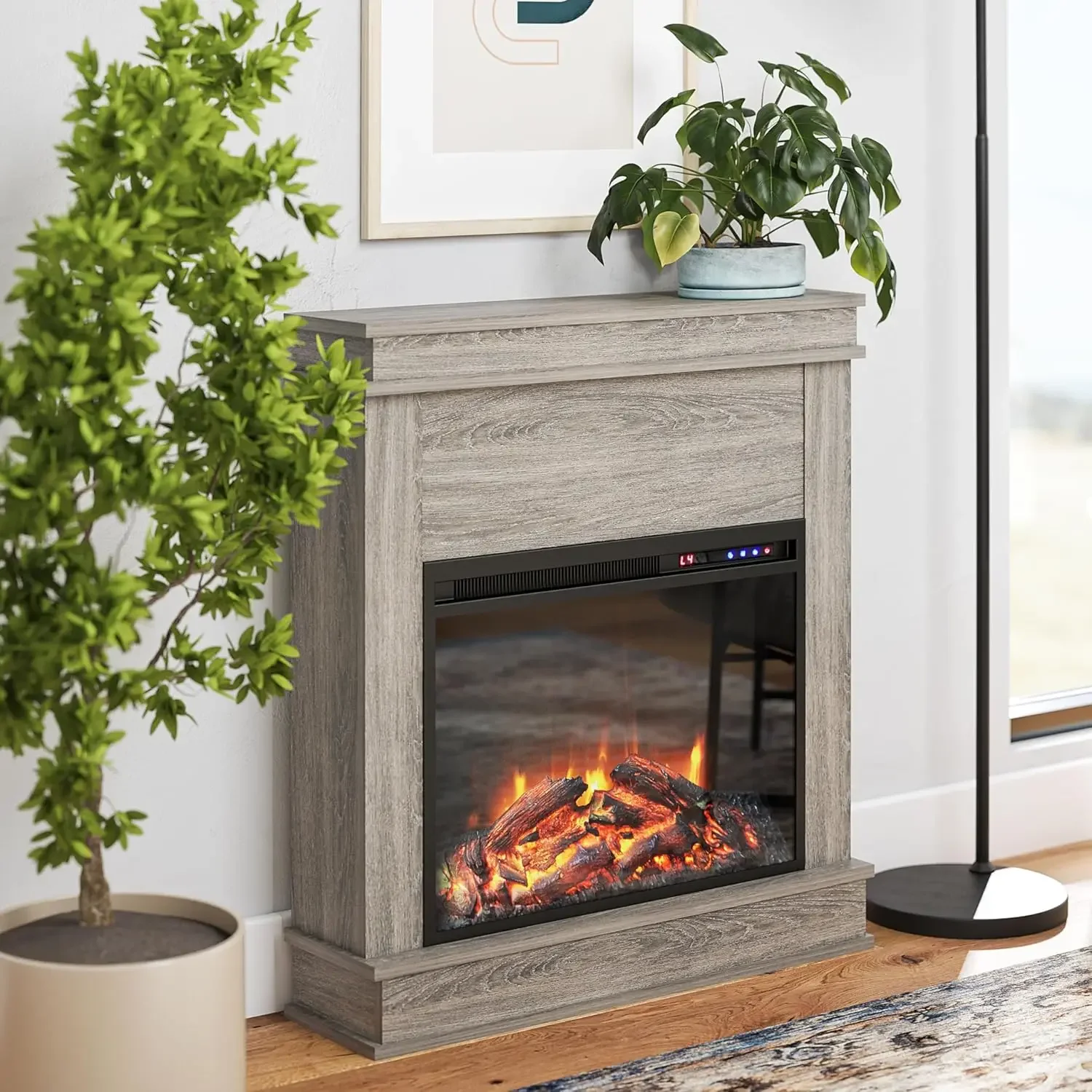 

Mateo-Remote Control Electric Fireplace with Mantel, Replaceable Fireplace Insert Heater, Freestanding, Timer, 30 in