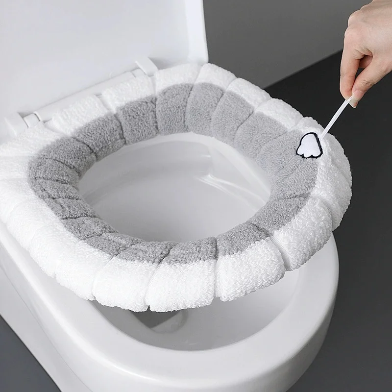Soft Toilet Seat Cover Pads, Stretchable Washable Toilet Seat Cushion Cover with Handle, Comfortable Toilet Lid Seat Cover