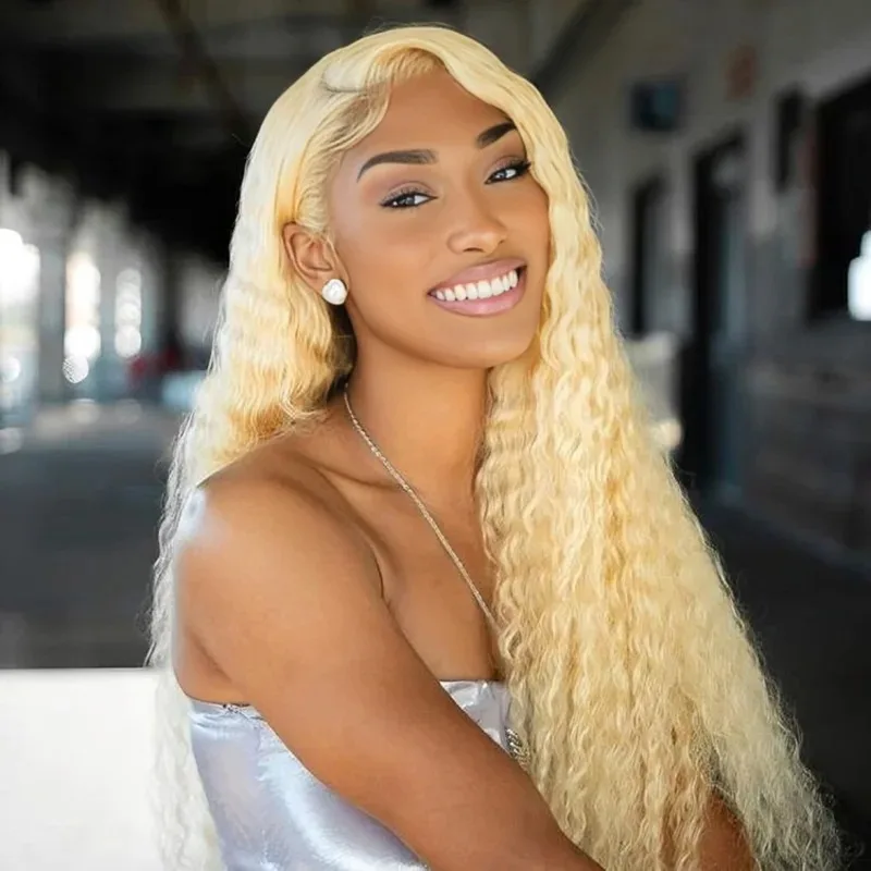 

Deep Wave 13x4 Lace Front Wigs 200 Density 28 30 32 Inch 613 Honey Blonde HD Transparent 13x6 Lace Frontal Wig Curly Human Hair
