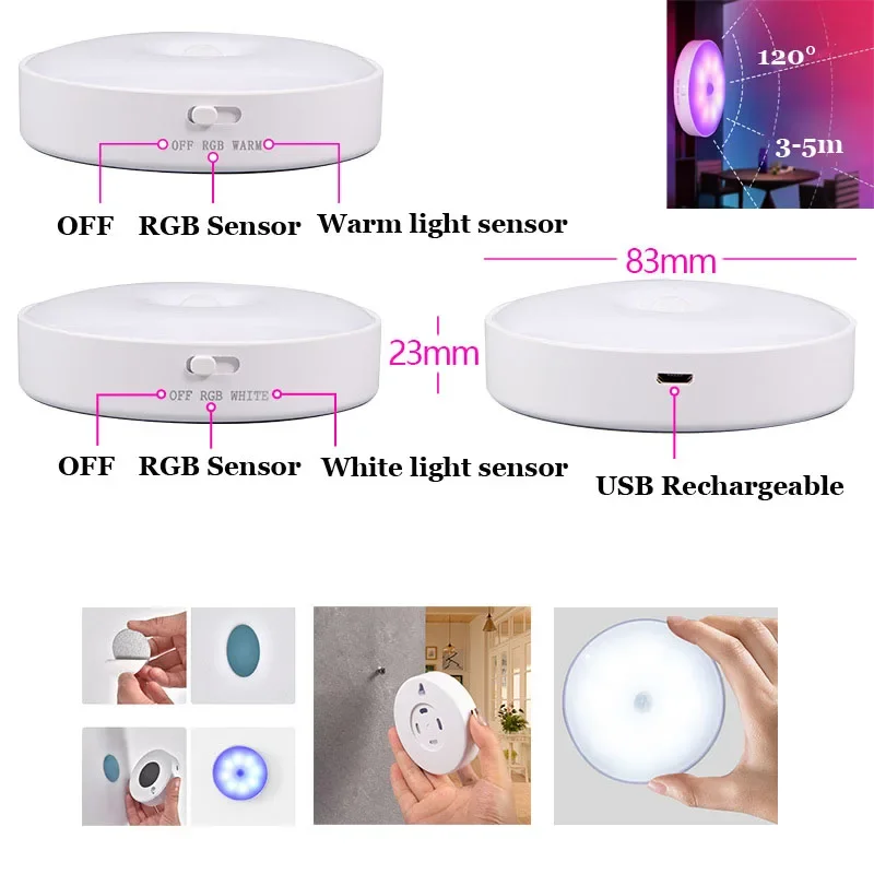 Xiaomi Night Light LED With PIR Motion Sensor Rechargeable USB Kitchen Cabinet RGB Lamp Mood Light For Bedroom Room Decoration