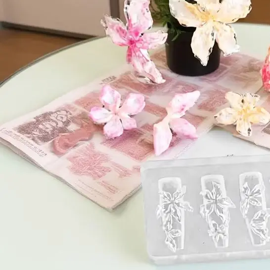 3D Ice Flower Lily Diy Template Flower Serie Silicone Nail Accessories Carving Mold Nail Art Carving Mold Charms