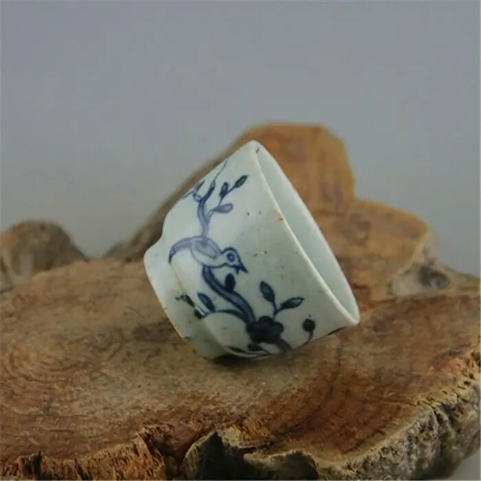 Chinese Blue and White Porcelain Qing Flower & Bird Design Teacup 2.36 inch