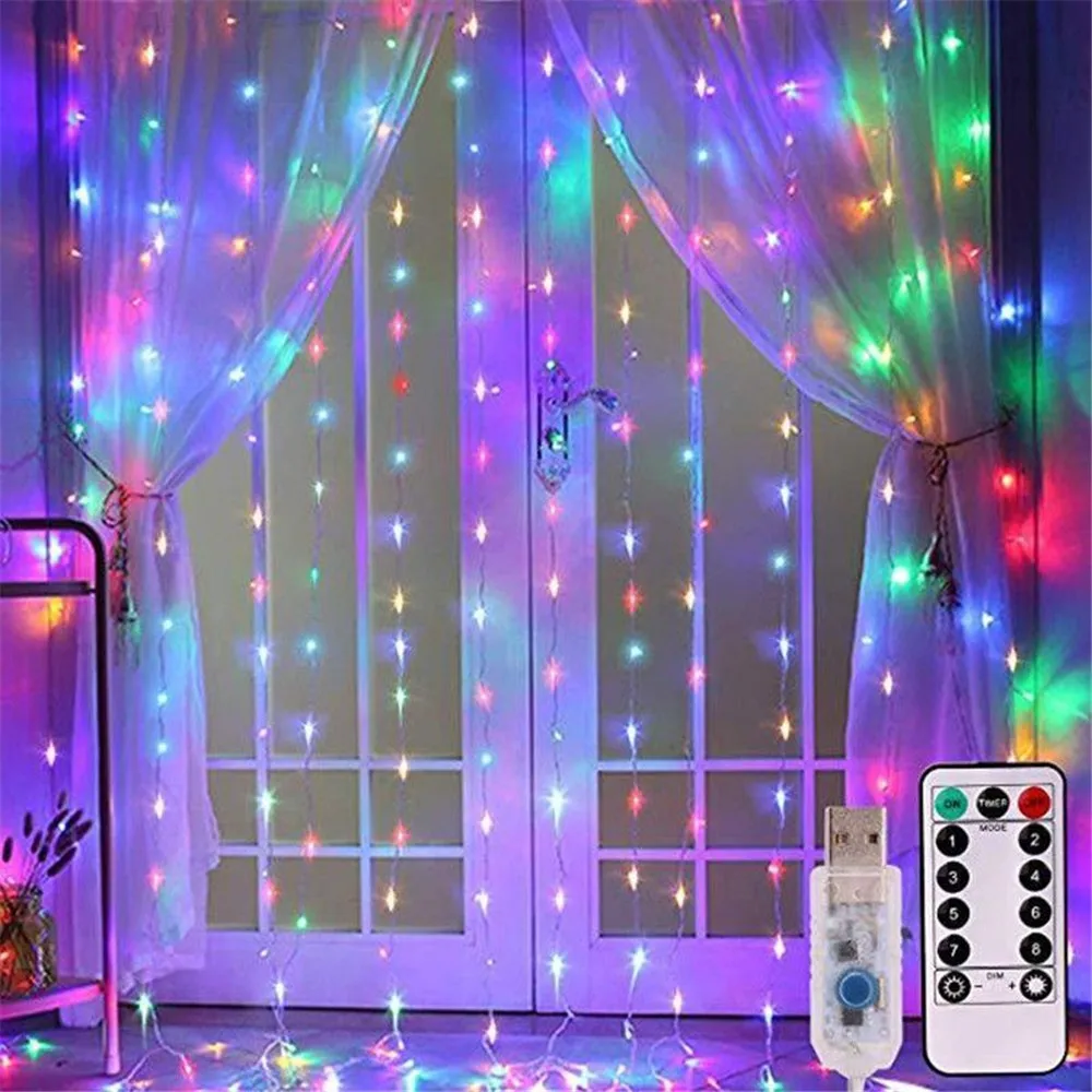 

USB Curtain String Lights 8modes Christmas Garland Festoon Led Light Fairy Wedding Holiday Party Decor Home Bedroom Decoration