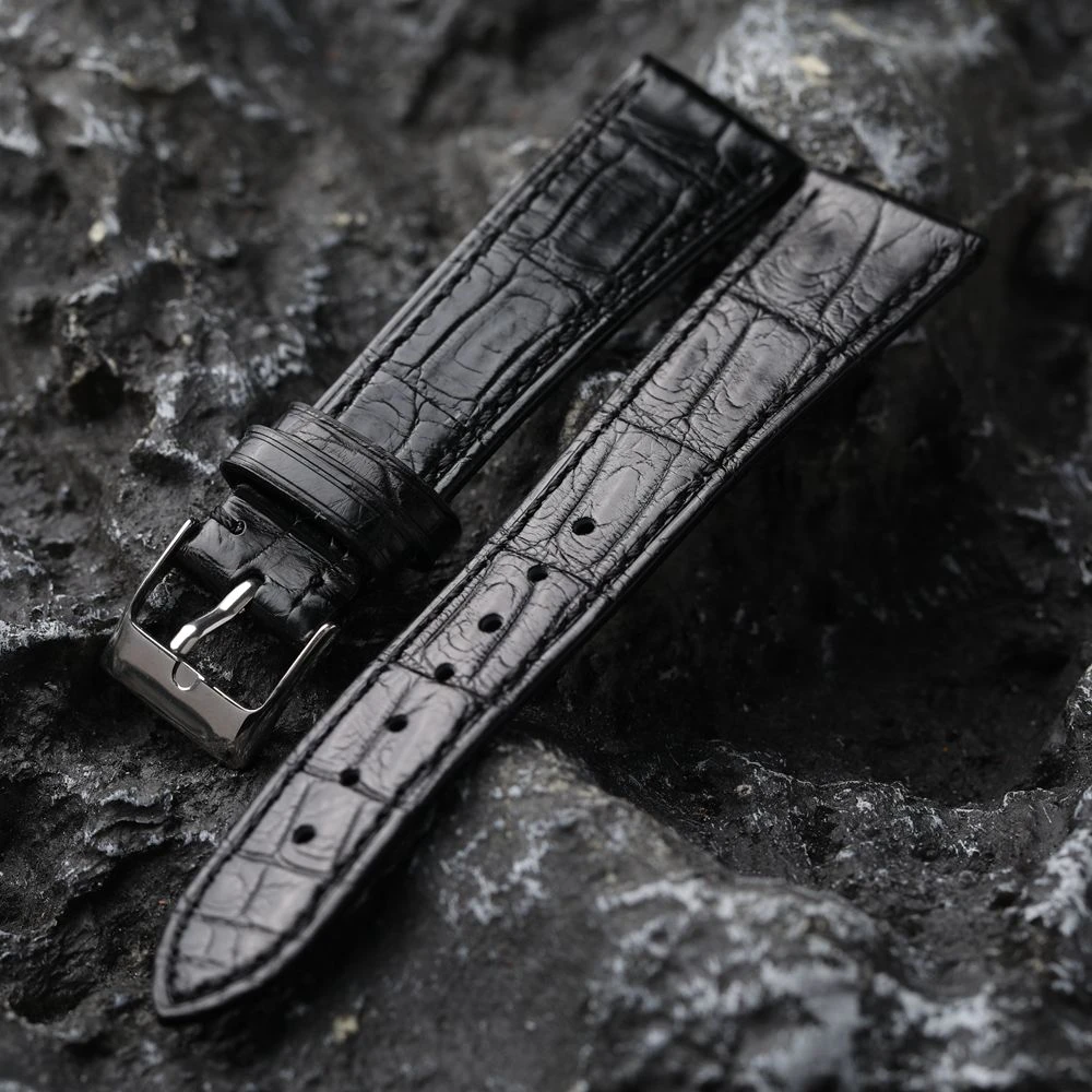 Handmade American Crocodile Leather Strap 18 20MM*16MM Ultra-Thin  Not Cowhide Bracelet Retro Style Black Men Watchband