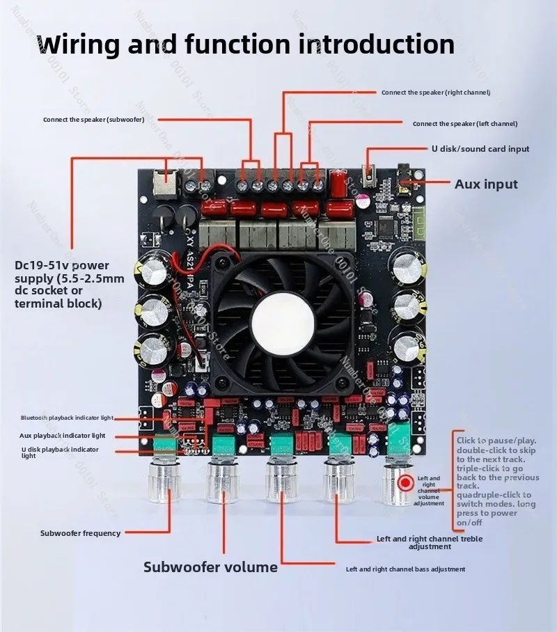 AS21HPA مضخم رقمي بلوتوث عالي الطاقة 2.1 قناة جهير ثقيل 300 وات * 2 + 600 وات مستورد TPA3255 #3