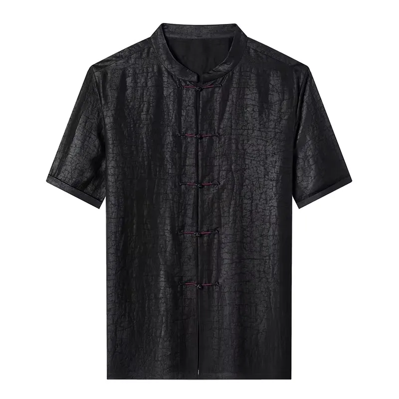 

Premium Frog Button Shirts For Men Short Sleeve Oversize Classic Summer Quality Natural Silk 100% Tang Costume Camisas De Hombre