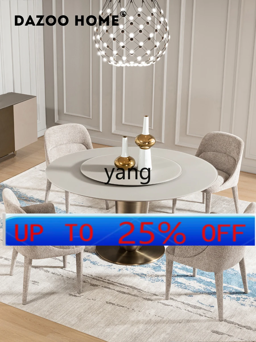 

Lmm Modern Minimalist Light Luxury Turntable Round Tempered Glass Household Table and Chair Combination