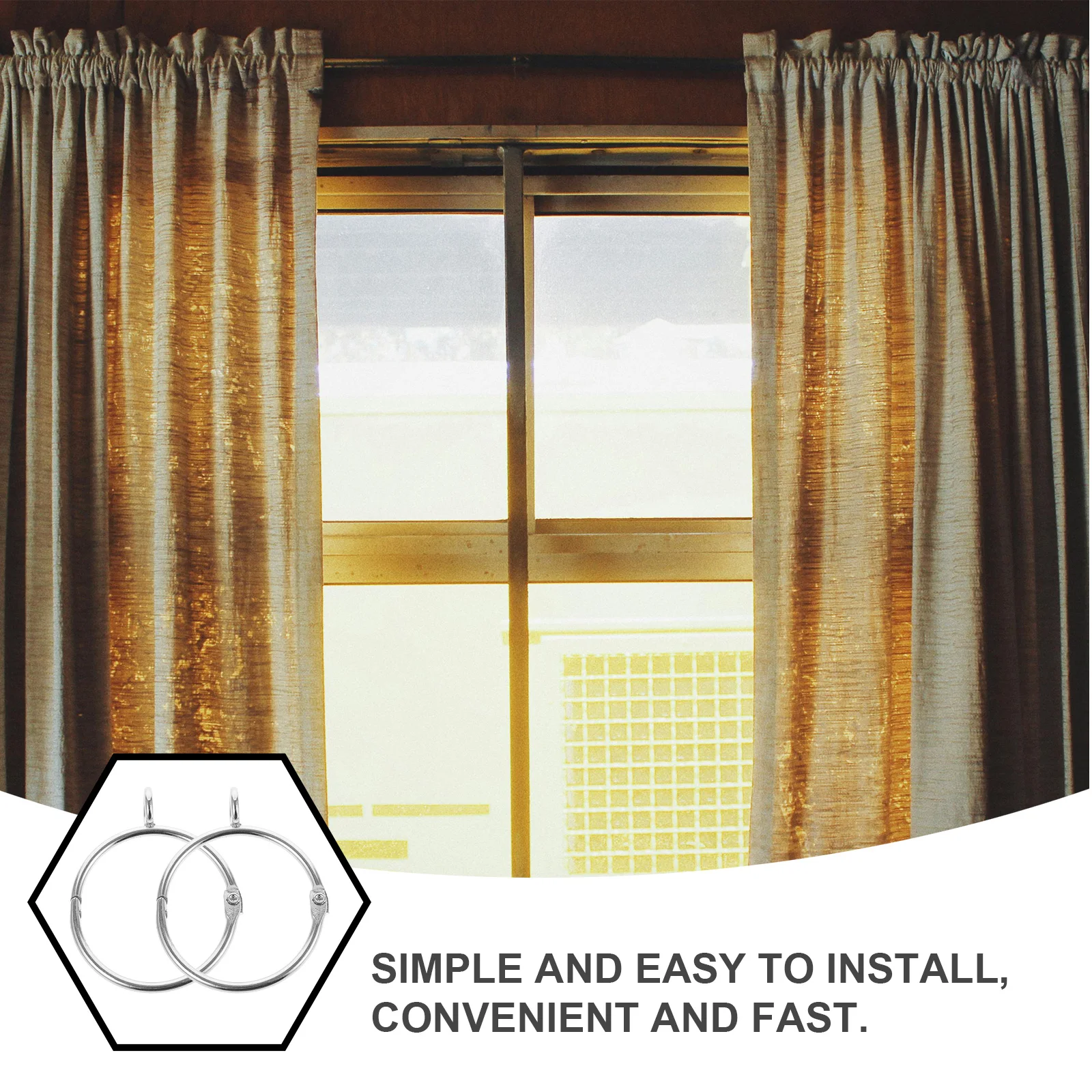 20Pcs Curtain Rings for Drapes Heavy Duty Stainless Steel Shower Curtain Eyelet Rings Silent Operation Easy Install Home Use