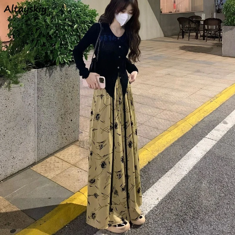 

Pants Women Casual Drooping Wide Leg Floral Print High Waist Breathable Fashion Chic Streetwear All-match Chinese Style Cozy