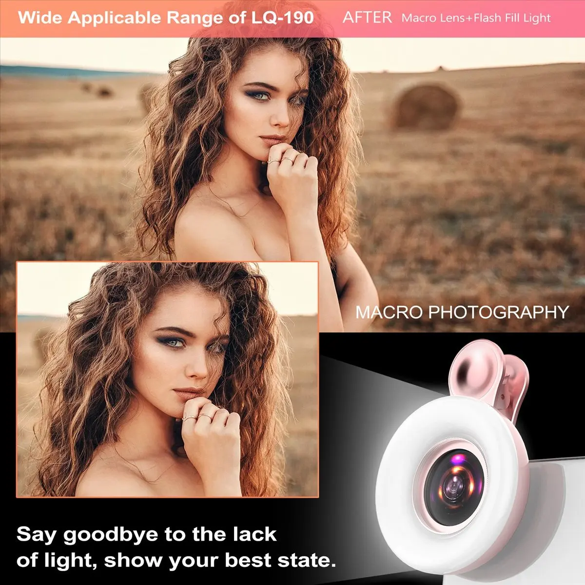 AA19 LED Phone Lens Selfie Ring Light Mobile Phone Fill Light HD Macro Dimmable Lamp Beauty Ringlight Rose Gold