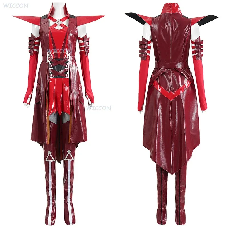 

asdh8@MV Rivals Scarlet Red Super Hero Witch Cosplay Wanda Cosplay Costume Women Trench Cape Roleplay Game Event Halloween Fulls